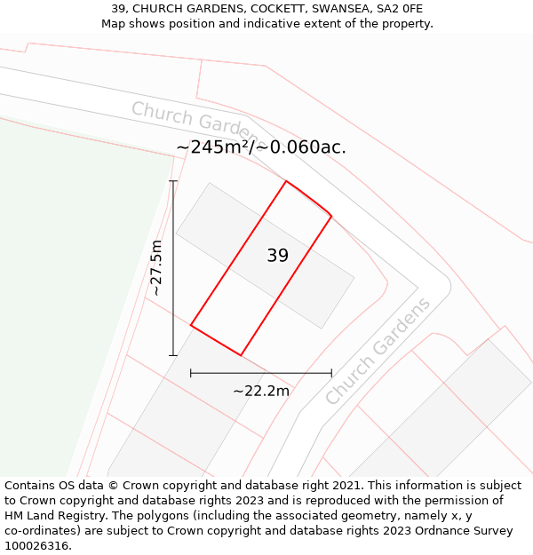 39, CHURCH GARDENS, COCKETT, SWANSEA, SA2 0FE: Plot and title map