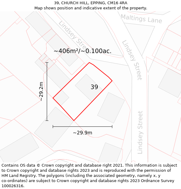 39, CHURCH HILL, EPPING, CM16 4RA: Plot and title map