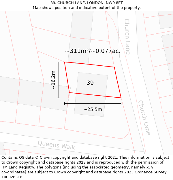 39, CHURCH LANE, LONDON, NW9 8ET: Plot and title map