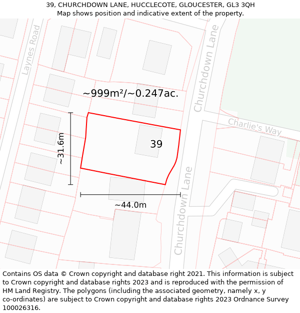 39, CHURCHDOWN LANE, HUCCLECOTE, GLOUCESTER, GL3 3QH: Plot and title map