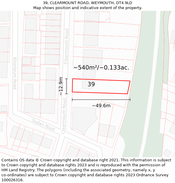 39, CLEARMOUNT ROAD, WEYMOUTH, DT4 9LD: Plot and title map