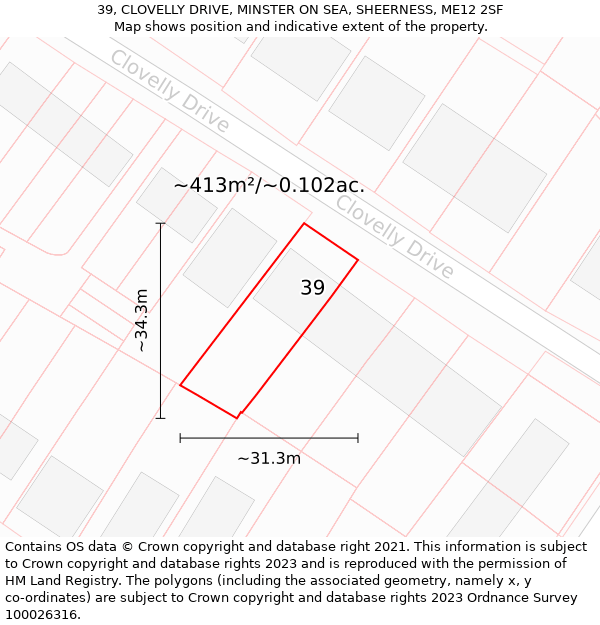 39, CLOVELLY DRIVE, MINSTER ON SEA, SHEERNESS, ME12 2SF: Plot and title map