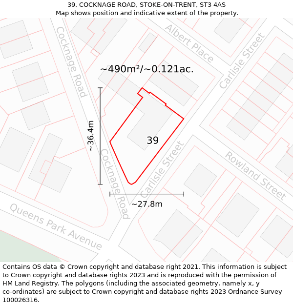39, COCKNAGE ROAD, STOKE-ON-TRENT, ST3 4AS: Plot and title map