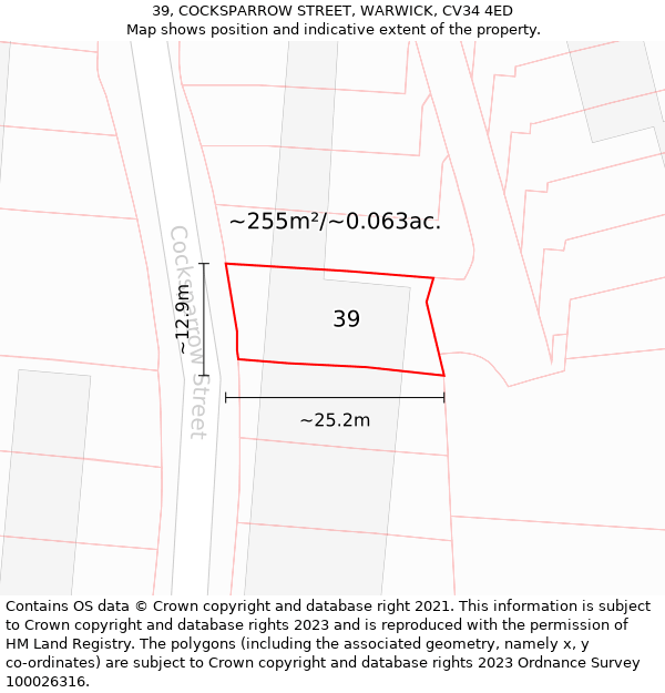 39, COCKSPARROW STREET, WARWICK, CV34 4ED: Plot and title map