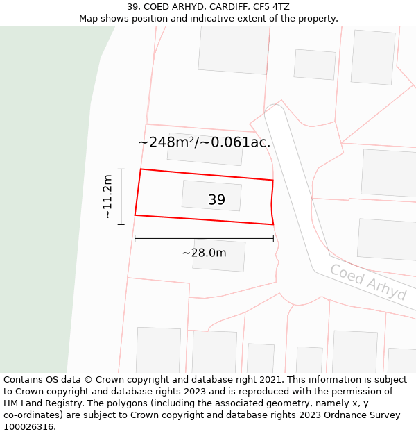 39, COED ARHYD, CARDIFF, CF5 4TZ: Plot and title map