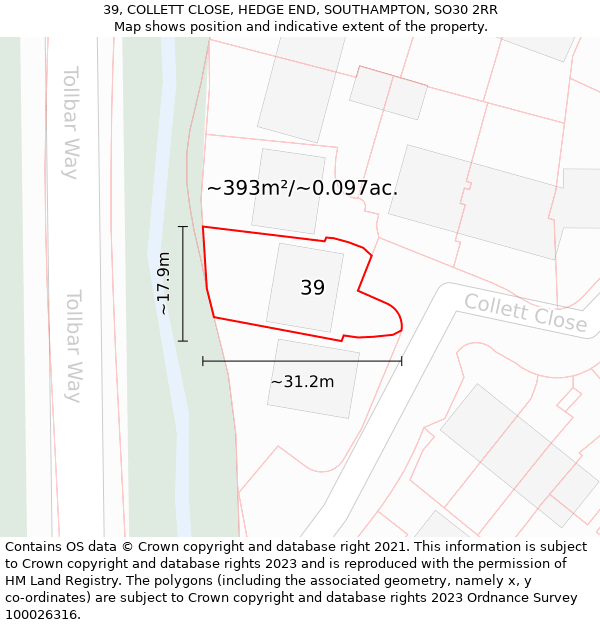 39, COLLETT CLOSE, HEDGE END, SOUTHAMPTON, SO30 2RR: Plot and title map