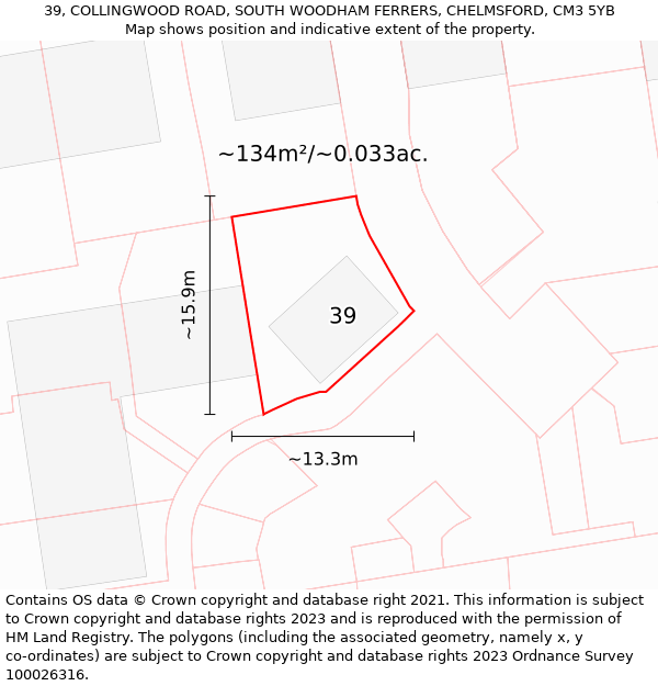 39, COLLINGWOOD ROAD, SOUTH WOODHAM FERRERS, CHELMSFORD, CM3 5YB: Plot and title map