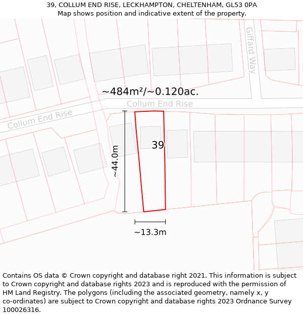 39, COLLUM END RISE, LECKHAMPTON, CHELTENHAM, GL53 0PA: Plot and title map