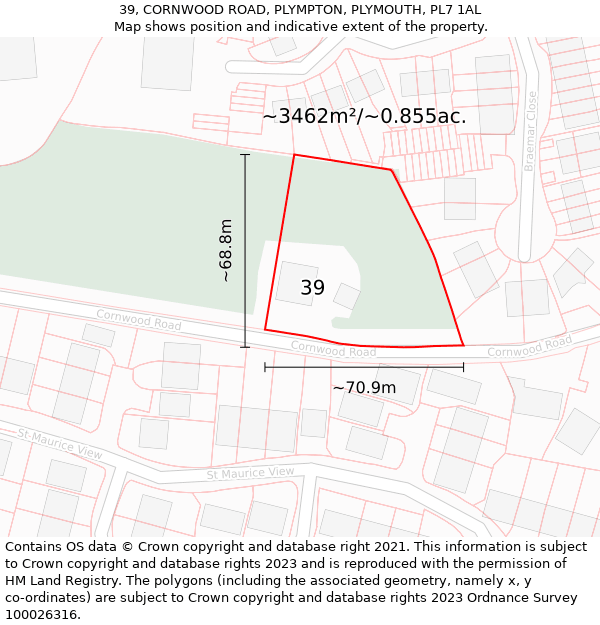 39, CORNWOOD ROAD, PLYMPTON, PLYMOUTH, PL7 1AL: Plot and title map