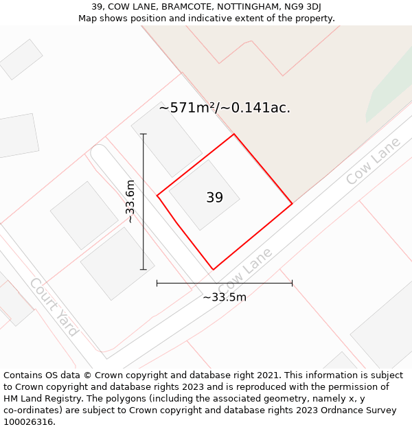 39, COW LANE, BRAMCOTE, NOTTINGHAM, NG9 3DJ: Plot and title map