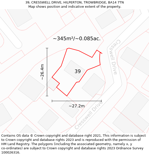 39, CRESSWELL DRIVE, HILPERTON, TROWBRIDGE, BA14 7TN: Plot and title map