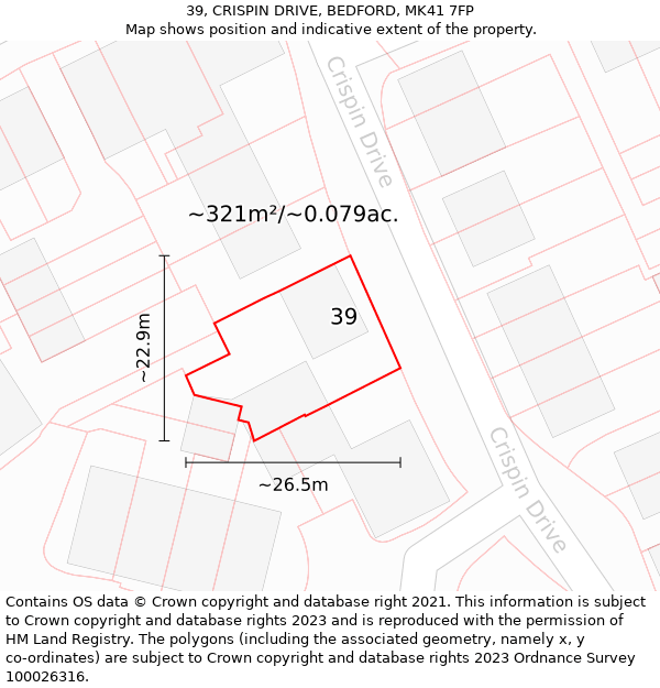 39, CRISPIN DRIVE, BEDFORD, MK41 7FP: Plot and title map