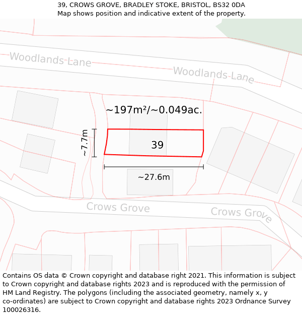 39, CROWS GROVE, BRADLEY STOKE, BRISTOL, BS32 0DA: Plot and title map