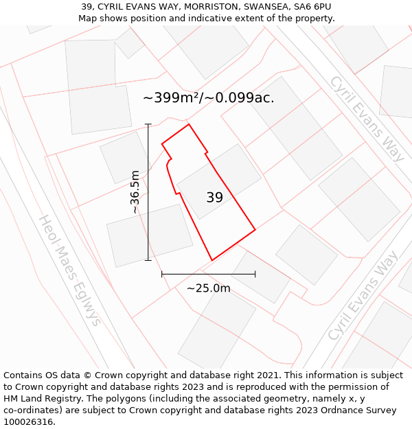 39, CYRIL EVANS WAY, MORRISTON, SWANSEA, SA6 6PU: Plot and title map