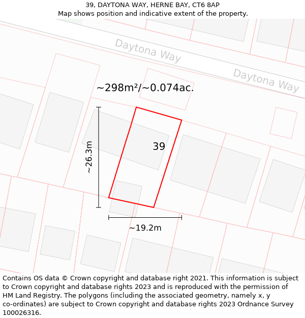 39, DAYTONA WAY, HERNE BAY, CT6 8AP: Plot and title map