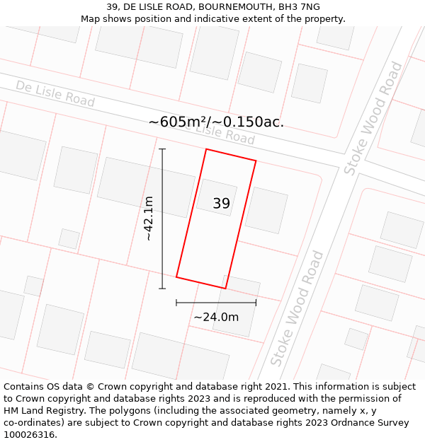 39, DE LISLE ROAD, BOURNEMOUTH, BH3 7NG: Plot and title map
