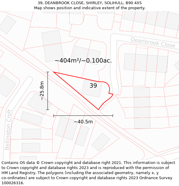 39, DEANBROOK CLOSE, SHIRLEY, SOLIHULL, B90 4XS: Plot and title map