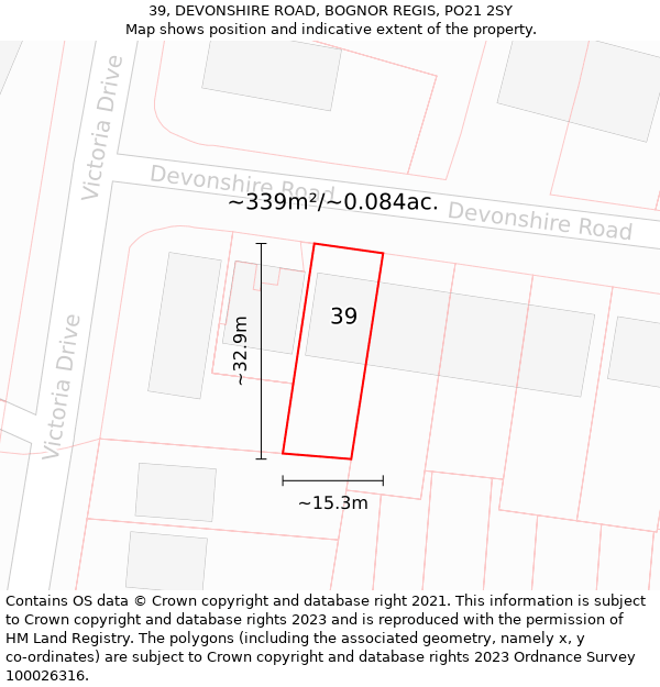 39, DEVONSHIRE ROAD, BOGNOR REGIS, PO21 2SY: Plot and title map