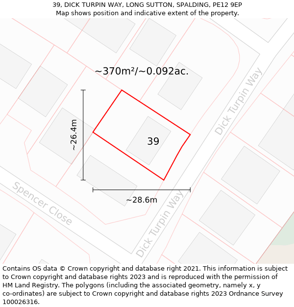 39, DICK TURPIN WAY, LONG SUTTON, SPALDING, PE12 9EP: Plot and title map