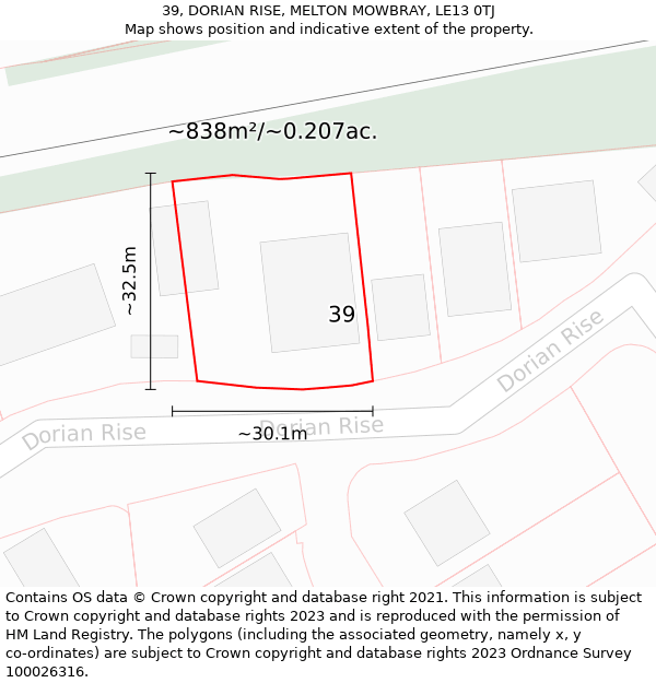 39, DORIAN RISE, MELTON MOWBRAY, LE13 0TJ: Plot and title map