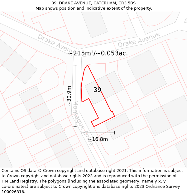 39, DRAKE AVENUE, CATERHAM, CR3 5BS: Plot and title map