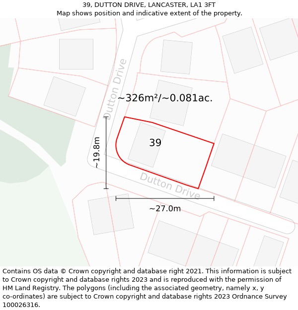 39, DUTTON DRIVE, LANCASTER, LA1 3FT: Plot and title map