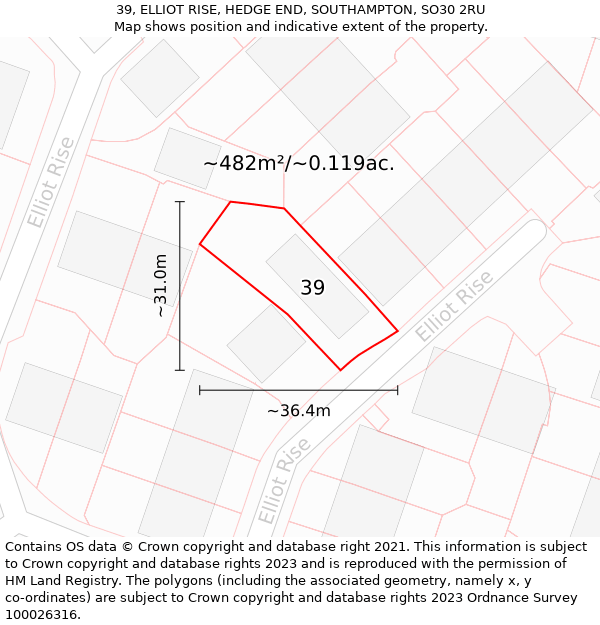 39, ELLIOT RISE, HEDGE END, SOUTHAMPTON, SO30 2RU: Plot and title map