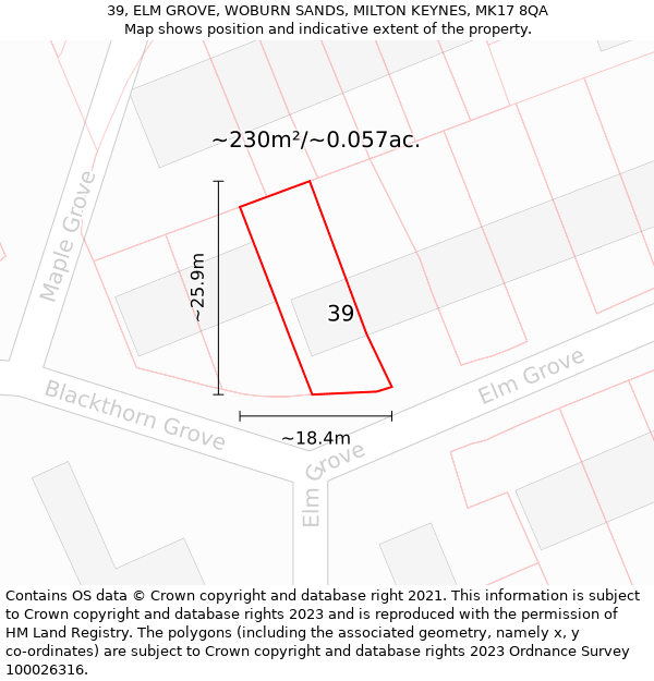 39, ELM GROVE, WOBURN SANDS, MILTON KEYNES, MK17 8QA: Plot and title map