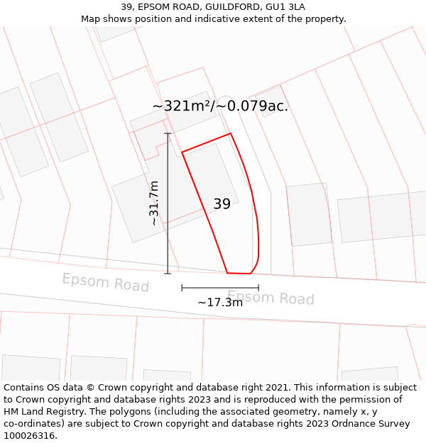 39, EPSOM ROAD, GUILDFORD, GU1 3LA: Plot and title map