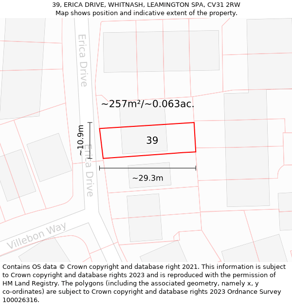 39, ERICA DRIVE, WHITNASH, LEAMINGTON SPA, CV31 2RW: Plot and title map