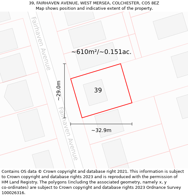 39, FAIRHAVEN AVENUE, WEST MERSEA, COLCHESTER, CO5 8EZ: Plot and title map