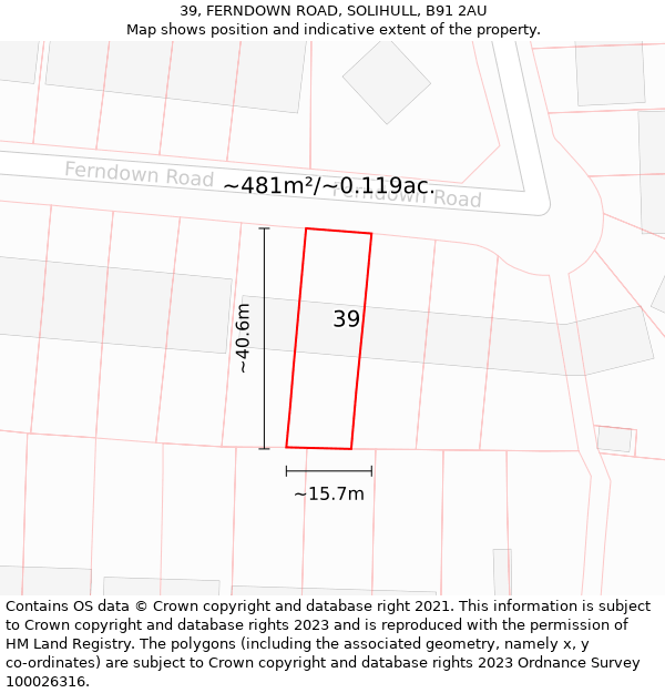 39, FERNDOWN ROAD, SOLIHULL, B91 2AU: Plot and title map