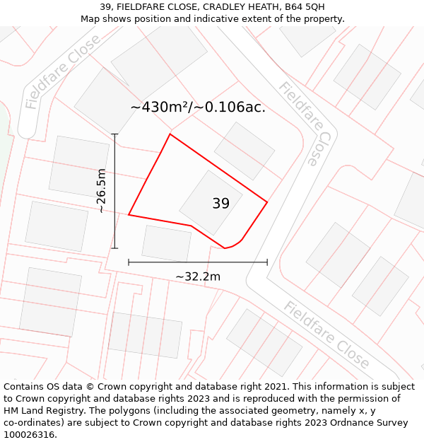 39, FIELDFARE CLOSE, CRADLEY HEATH, B64 5QH: Plot and title map