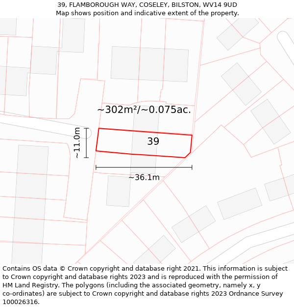 39, FLAMBOROUGH WAY, COSELEY, BILSTON, WV14 9UD: Plot and title map