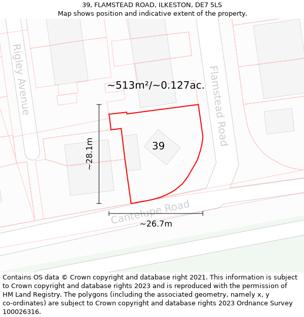 39, FLAMSTEAD ROAD, ILKESTON, DE7 5LS: Plot and title map