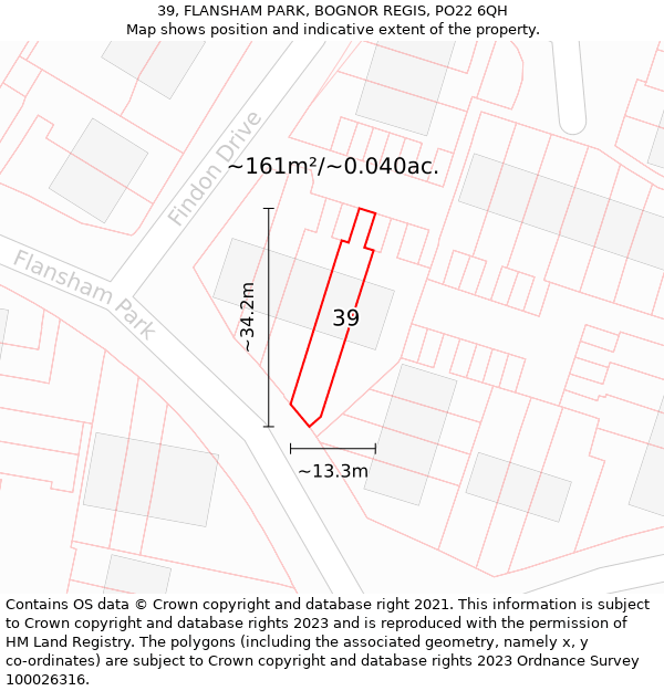 39, FLANSHAM PARK, BOGNOR REGIS, PO22 6QH: Plot and title map