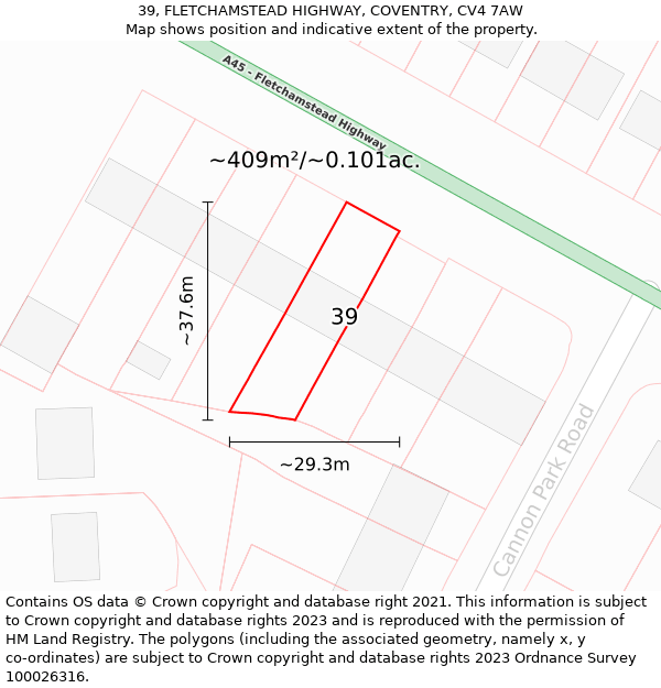 39, FLETCHAMSTEAD HIGHWAY, COVENTRY, CV4 7AW: Plot and title map