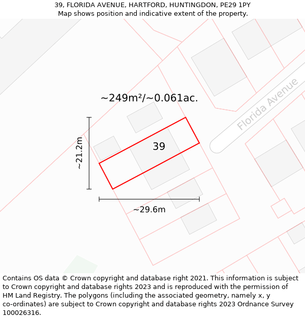 39, FLORIDA AVENUE, HARTFORD, HUNTINGDON, PE29 1PY: Plot and title map