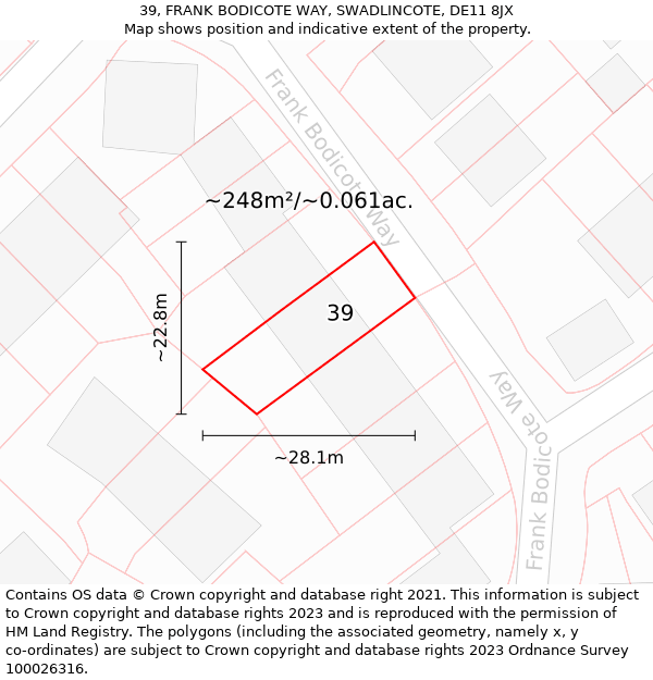 39, FRANK BODICOTE WAY, SWADLINCOTE, DE11 8JX: Plot and title map