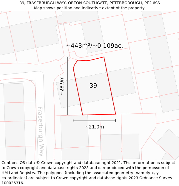 39, FRASERBURGH WAY, ORTON SOUTHGATE, PETERBOROUGH, PE2 6SS: Plot and title map