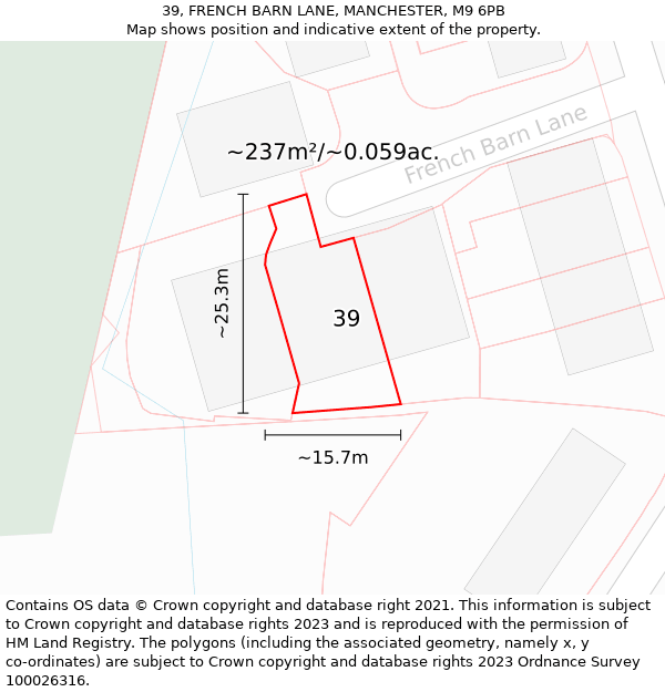 39, FRENCH BARN LANE, MANCHESTER, M9 6PB: Plot and title map