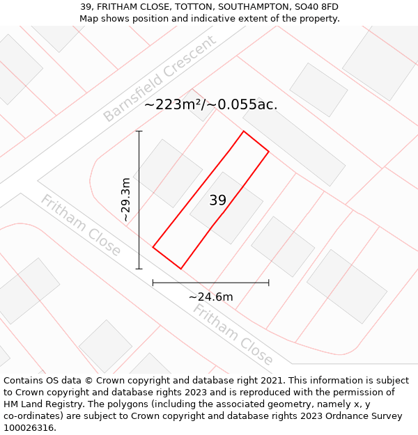 39, FRITHAM CLOSE, TOTTON, SOUTHAMPTON, SO40 8FD: Plot and title map