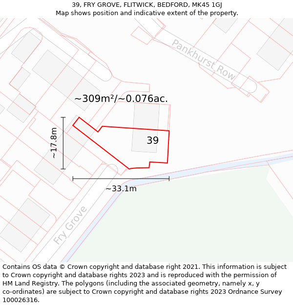 39, FRY GROVE, FLITWICK, BEDFORD, MK45 1GJ: Plot and title map