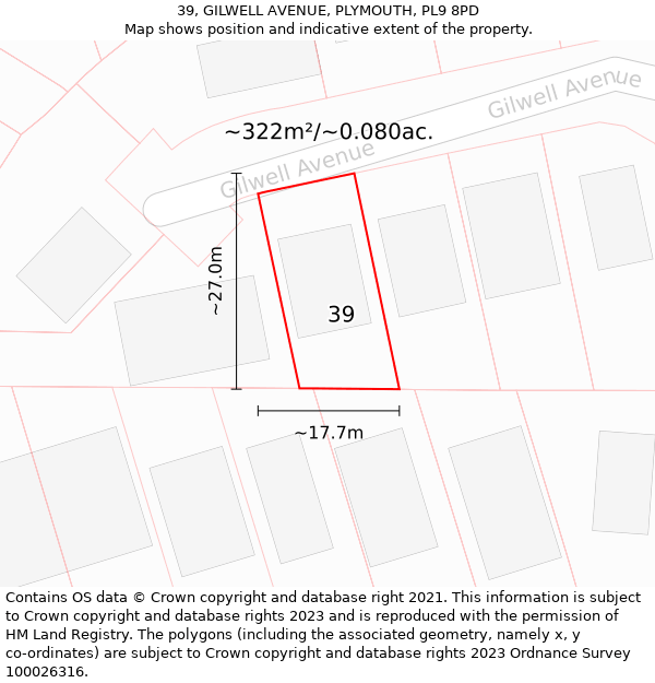 39, GILWELL AVENUE, PLYMOUTH, PL9 8PD: Plot and title map