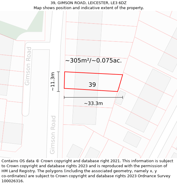 39, GIMSON ROAD, LEICESTER, LE3 6DZ: Plot and title map