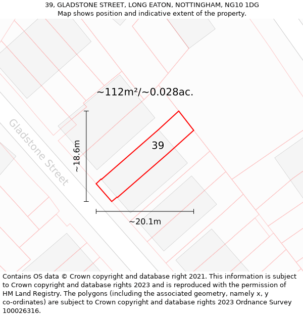 39, GLADSTONE STREET, LONG EATON, NOTTINGHAM, NG10 1DG: Plot and title map