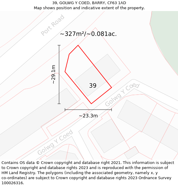 39, GOLWG Y COED, BARRY, CF63 1AD: Plot and title map