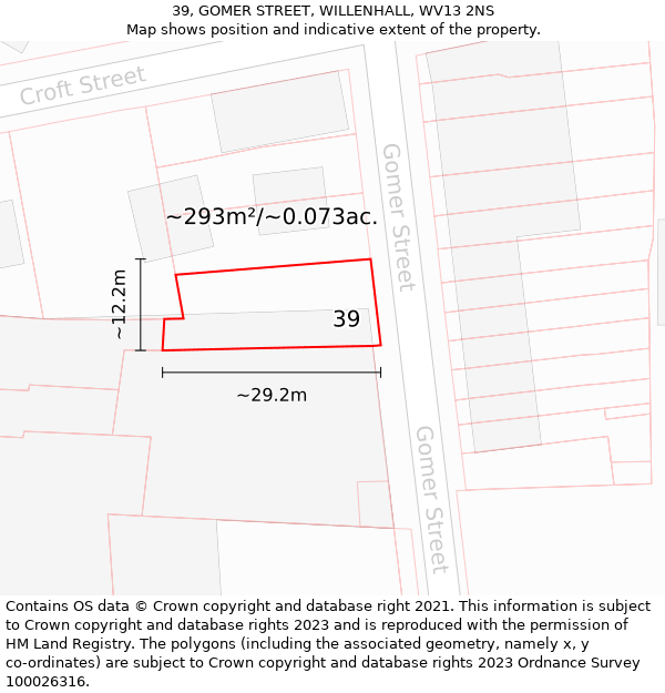39, GOMER STREET, WILLENHALL, WV13 2NS: Plot and title map