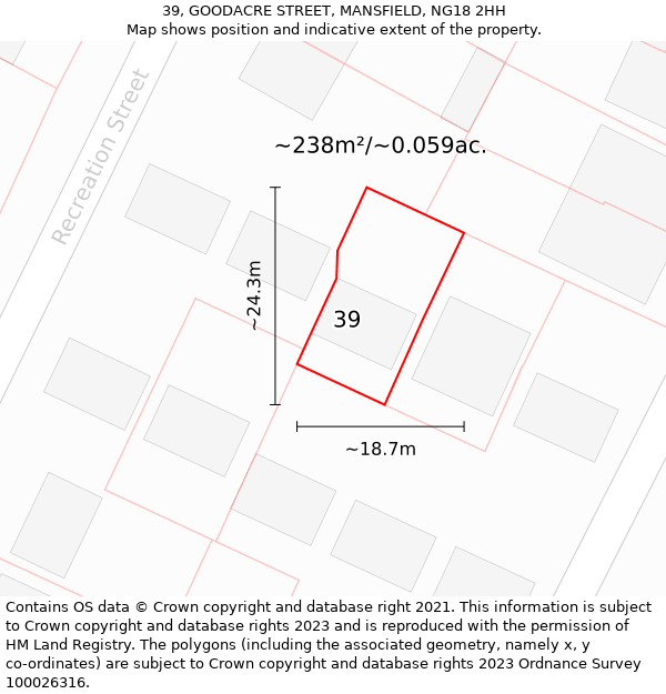 39, GOODACRE STREET, MANSFIELD, NG18 2HH: Plot and title map