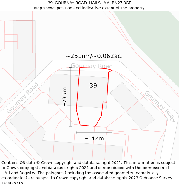 39, GOURNAY ROAD, HAILSHAM, BN27 3GE: Plot and title map